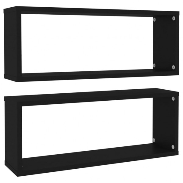 Estante cubo de pared 2 uds contrachapado negro 60x15x23 cm M 3