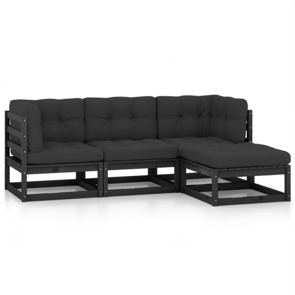 4 pcs conjunto longue de jardim c/ almofadões pinho maciço D