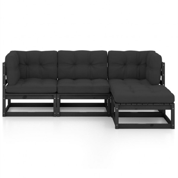 Juego de muebles de jardín 4 pzas y cojines madera pino maciza M 2