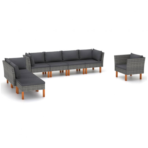 Set de muebles de jardín 8 pzas ratán sintético eucalipto gris D
