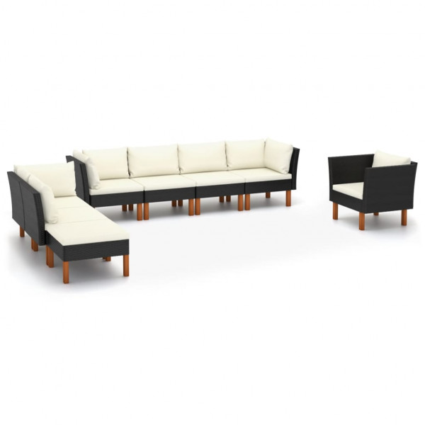 Set muebles de jardín 9 pzas ratán sintético eucalipto negro D