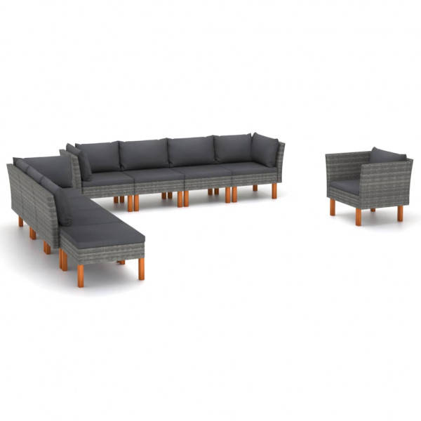 Set de muebles de jardín 9 pzas ratán sintético eucalipto gris D