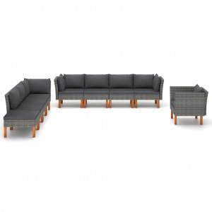 Set de muebles de jardín 9 pzas ratán sintético eucalipto gris H
