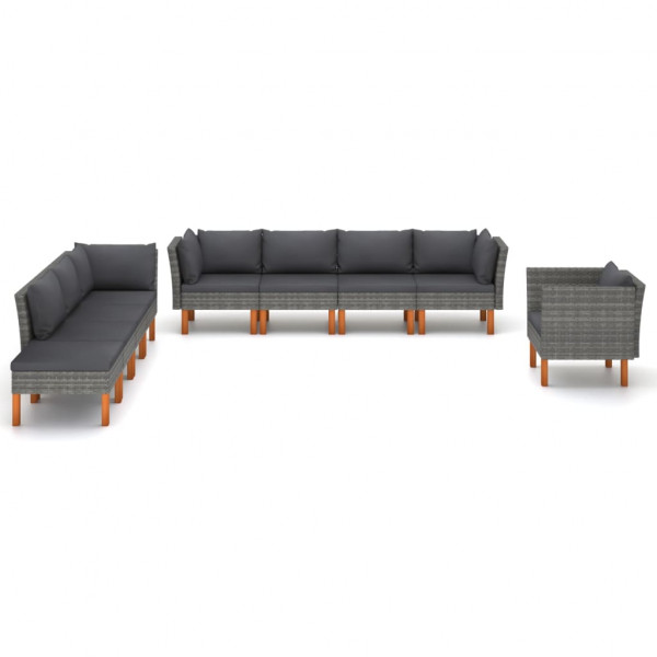 Set de muebles de jardín 9 pzas ratán sintético eucalipto gris M 2