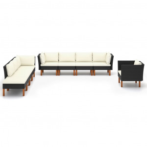 Set muebles de jardín 10 pzas ratán sintético eucalipto negro H