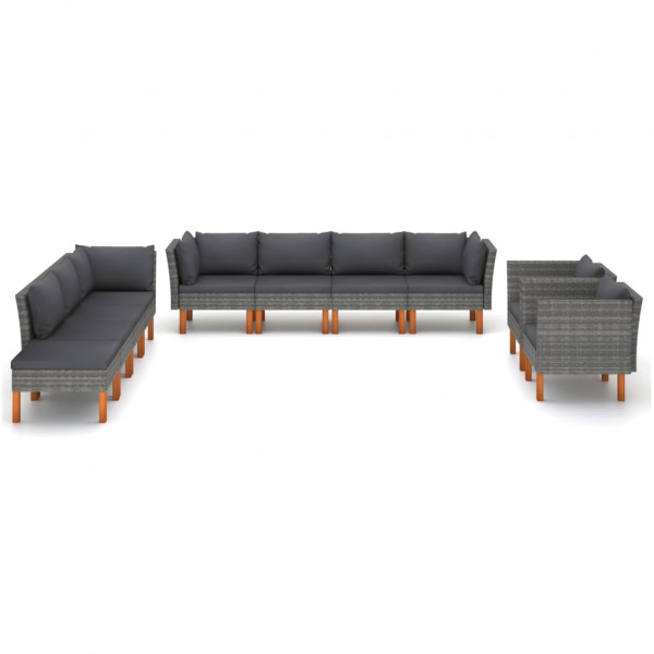 Set de muebles de jardín 10 pzas ratán sintético eucalipto gris M 2