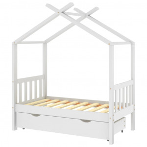 Estructura de cama niños y cajón madera maciza blanca 70x140 cm H