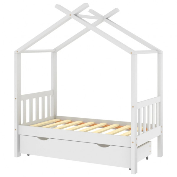 Estructura de cama niños y cajón madera maciza blanca 70x140 cm M 2
