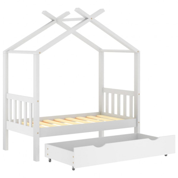 Estructura de cama niños y cajón madera maciza blanca 70x140 cm M 5