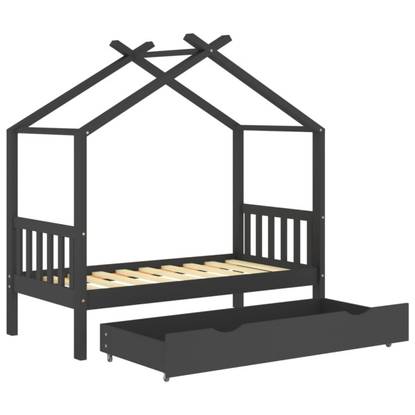 Estructura de cama infantil y cajón madera pino gris 80x160cm M 5