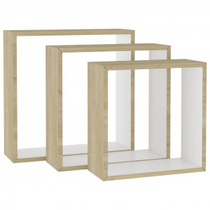 Prateleiras parede forma de cubo 3pcs cm branco/carvalho sonoma H