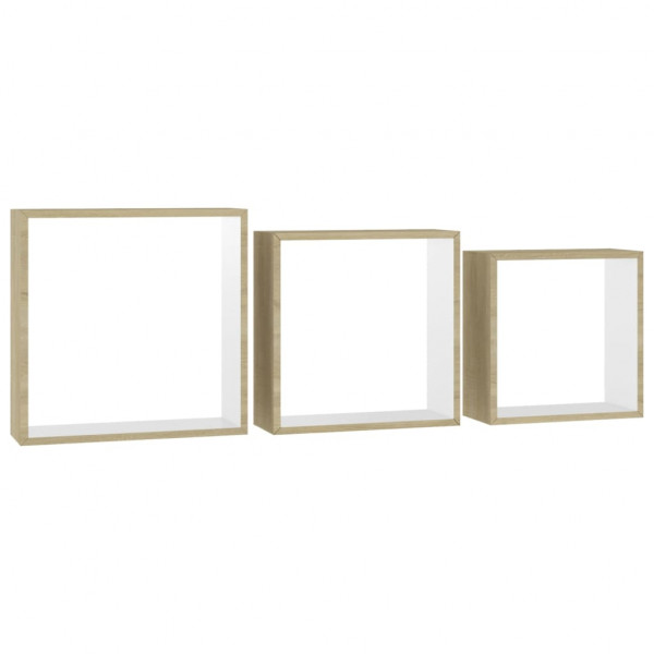 Estantes cubo de pared 3 unidades blanco y roble Sonoma M 3