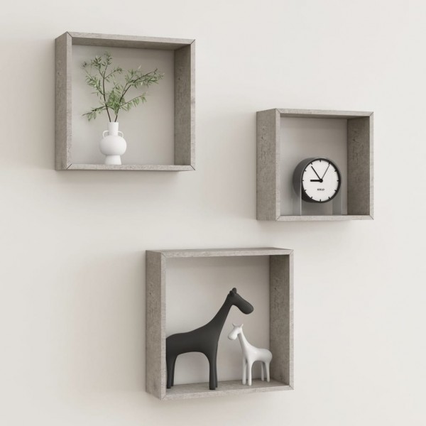 Estantes cubo de pared 3 unidades gris hormigón D