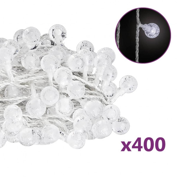 Cordão de luzes em globo 40 m 400 LED 8 funções branco frio M 2