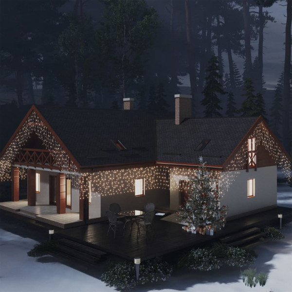 Cortina luces carámbano 10m 400 LED blanco cálido 8 funciones D