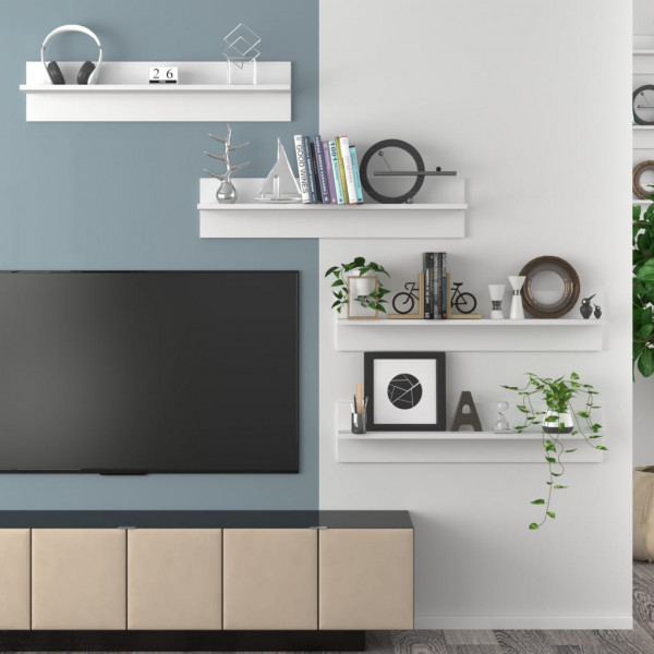 Estante de pared 4 uds madera contrachapada blanco 80x11.5x18cm M 4