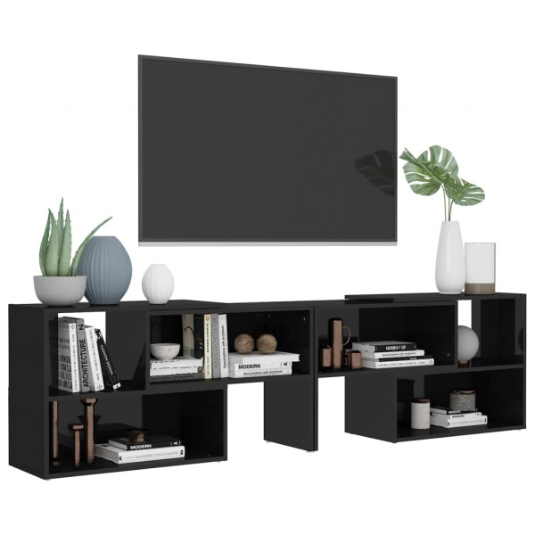 Mueble de TV madera contrachapada negro brillante 149x30x52 cm M 4