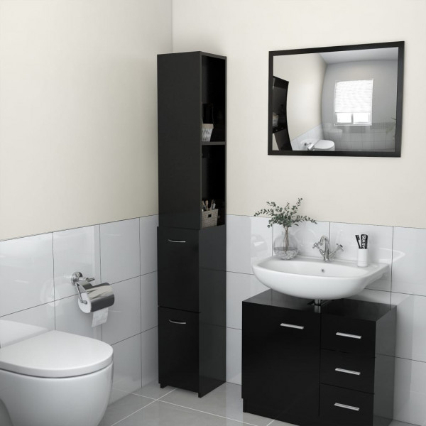 Armario de baño madera contrachapada negro 25x26.5x170 cm D