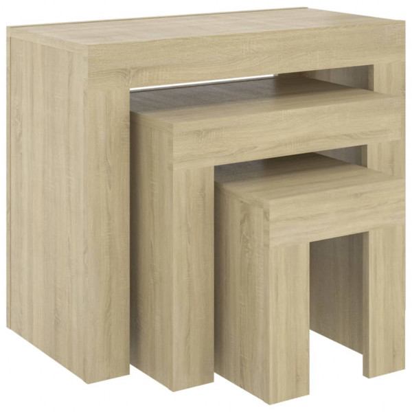 Mesas de centro apilables 3 piezas contrachapada roble Sonoma M 2