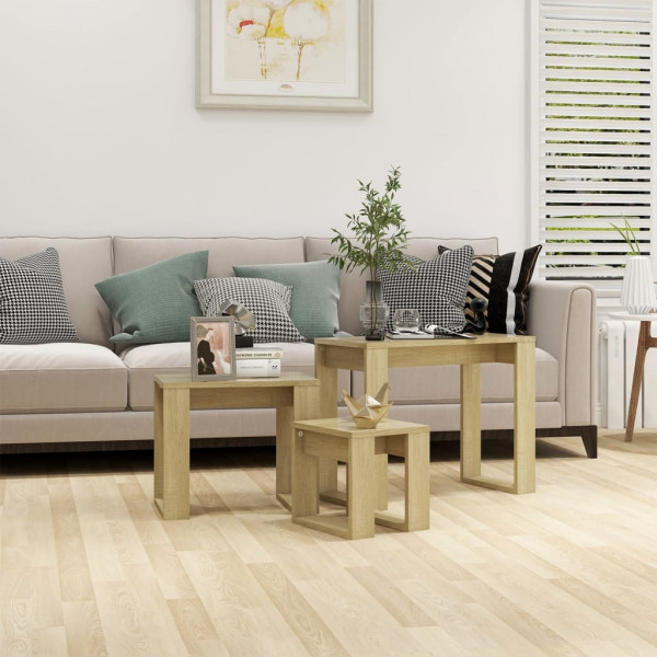 Mesas apilables 3 pzas madera contrachapada color roble Sonoma D