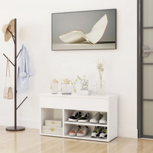 Banco zapatero de madera contrachapada blanco 80x30x45 cm H