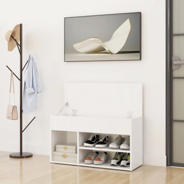 Banco zapatero de madera contrachapada blanco 80x30x45 cm M 4