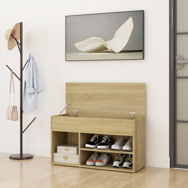 Banco zapatero madera contrachapada roble Sonoma 80x30x45 cm M 3