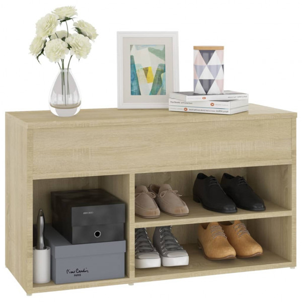Banco zapatero madera contrachapada roble Sonoma 80x30x45 cm M 4
