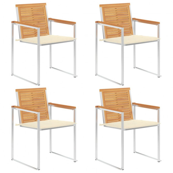 Sillas de jardín 4 unidades con cojines madera maciza teca D