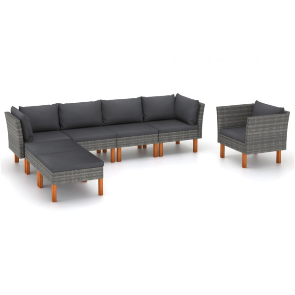 Set de muebles de jardín 7 pzas ratán sintético eucalipto gris D