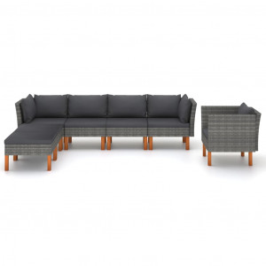 Set de muebles de jardín 7 pzas ratán sintético eucalipto gris H