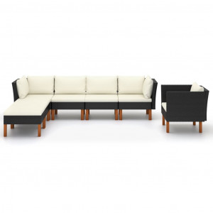 Set muebles de jardín 7 pzas ratán sintético eucalipto negro H
