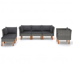 Set de muebles de jardín 6 pzas ratán sintético eucalipto gris H