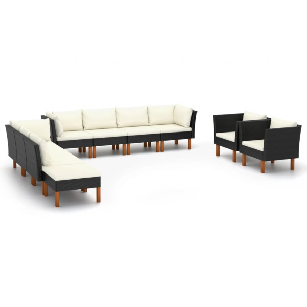 Set muebles de jardín 10 pzas ratán sintético eucalipto negro D