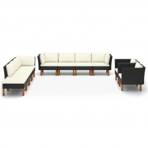 Set muebles de jardín 10 pzas ratán sintético eucalipto negro H