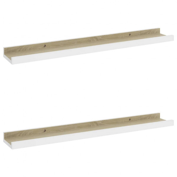 Prateleiras de parede 2 pcs 60x9x3 cm branco e carvalho sonoma M 2
