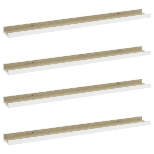 Prateleiras de parede 4 pcs 80x9x3 cm branco e carvalho sonoma M 2