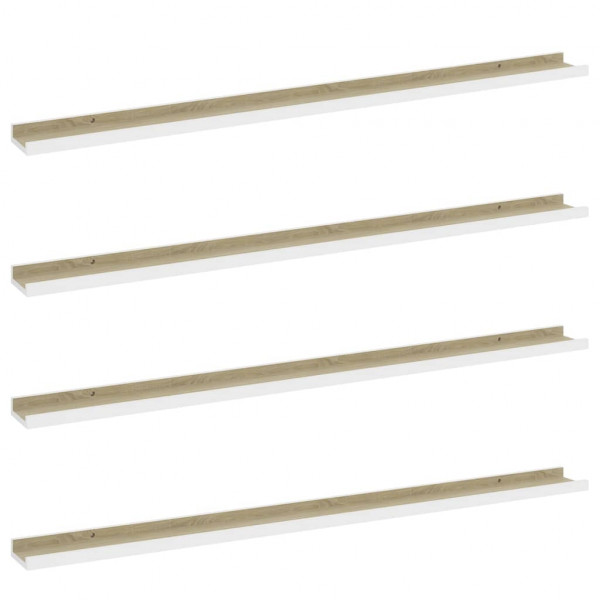 Estantes de pared 4 unidades blanco y roble Sonoma 115x9x3 cm M 2