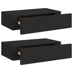 Prateleiras de parede com gavetas 2 pcs MDF 40x23.5x10 cm preto H