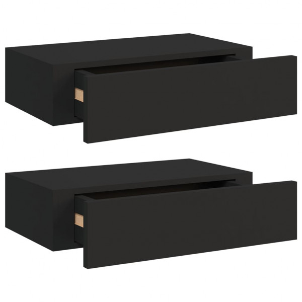 Estantes de pared con cajón 2 uds MDF negro 40x23.5x10 cm M 2