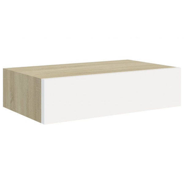 Estante con cajón de pared MDF roble y blanco 40x23.5x10 cm M 2