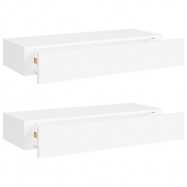 Prateleiras de parede com gavetas 2pcs MDF 60x23.5x10 cm branco M 2