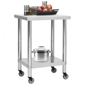Mesa de trabajo para cocina con ruedas acero inox 60x30x85 cm H