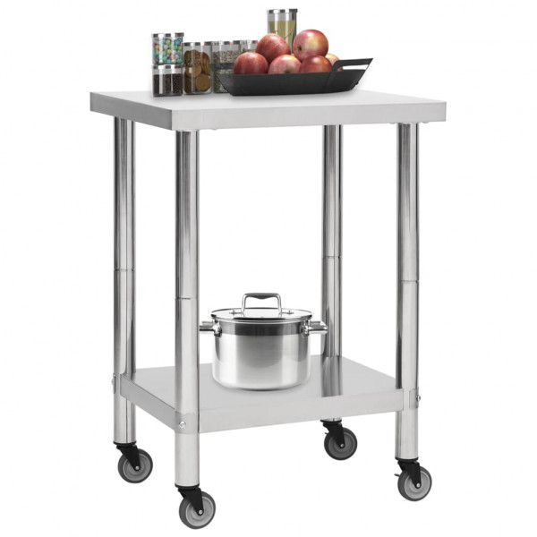Mesa de trabajo para cocina con ruedas acero inox 60x30x85 cm M 2