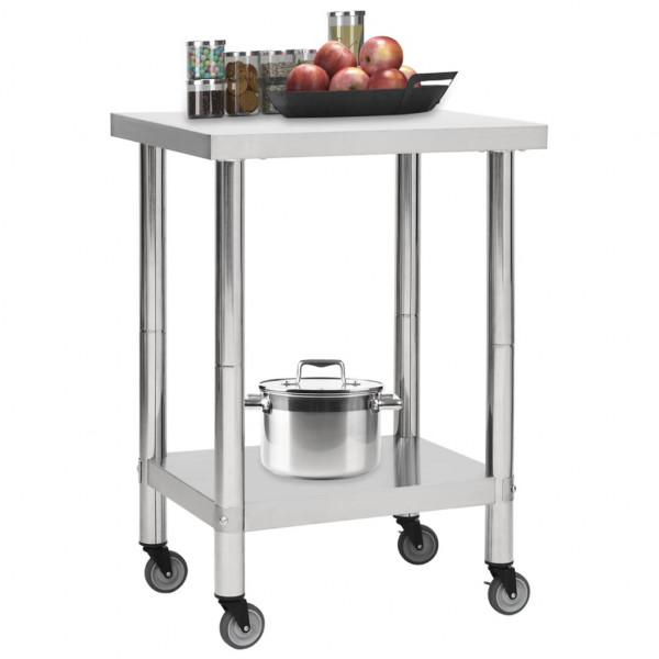 Mesa de trabajo para cocina con ruedas acero inox 60x45x85 cm M 2