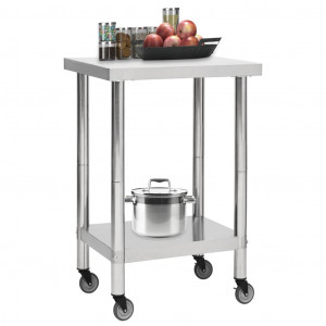 Mesa de trabajo para cocina con ruedas acero inox 60x60x85 cm H