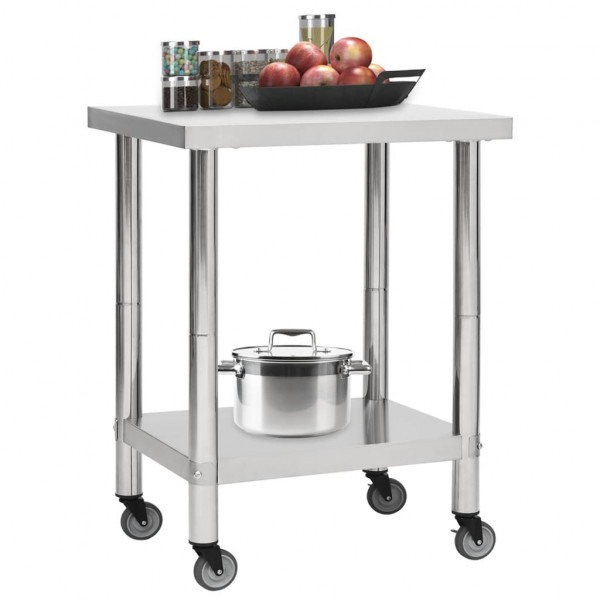 Mesa de trabajo para cocina con ruedas acero inox 80x30x85 cm M 2