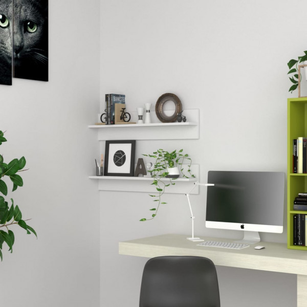 Estante de pared 2 uds madera contrachapada blanco 80x11.5x18cm D