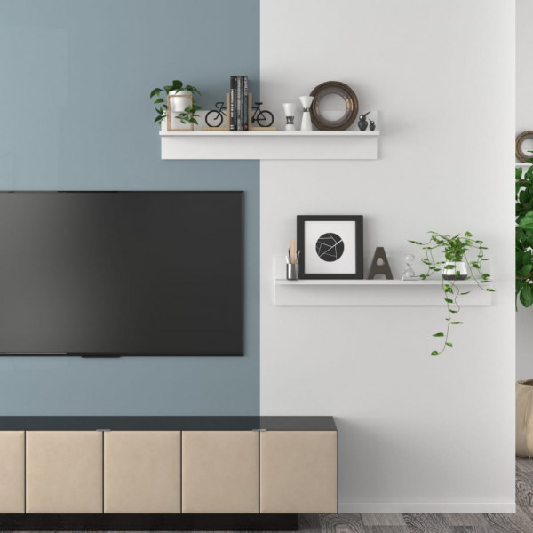 Estantes de parede 2 pcs 80x11.5x18 cm contraplacado branco M 4