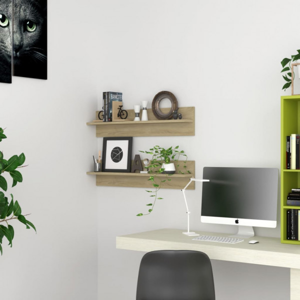 Estantes de pared 2 uds contrachapada color roble 80x11.5x18 cm D